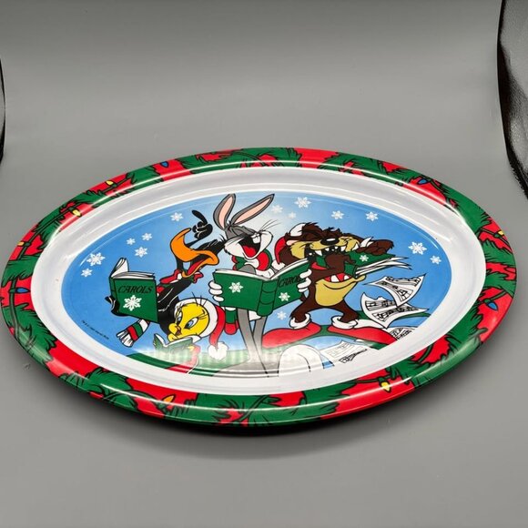 Vintage 1996 Warner Brothers Looney Tunes Large Oval Christmas plate - Picture 2 of 5